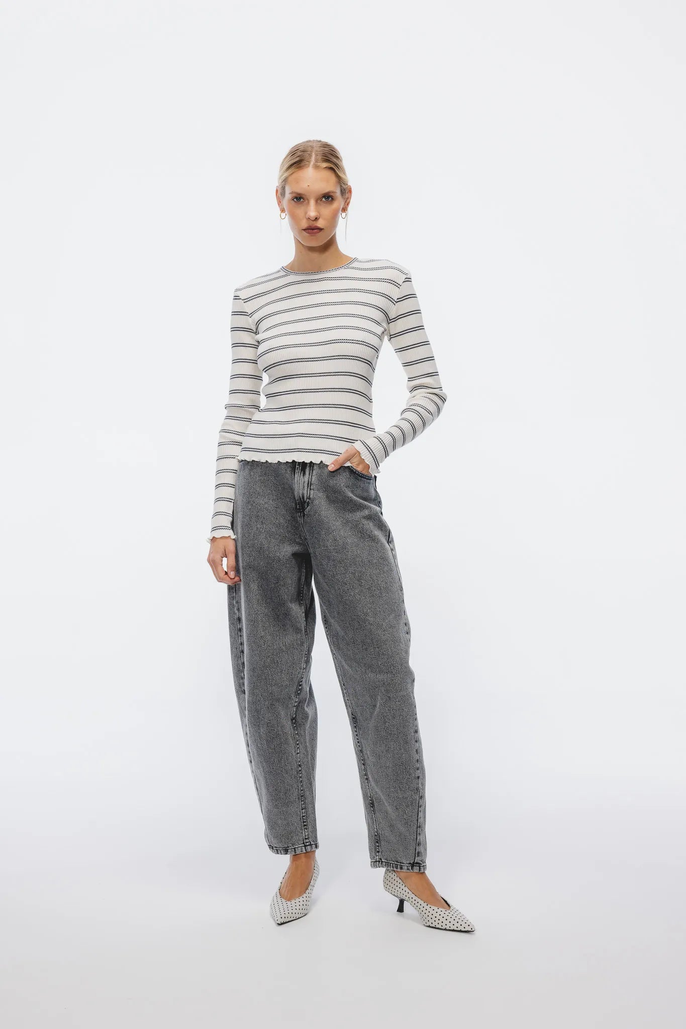 Longsleeve Frezja Paski Off White-Granat