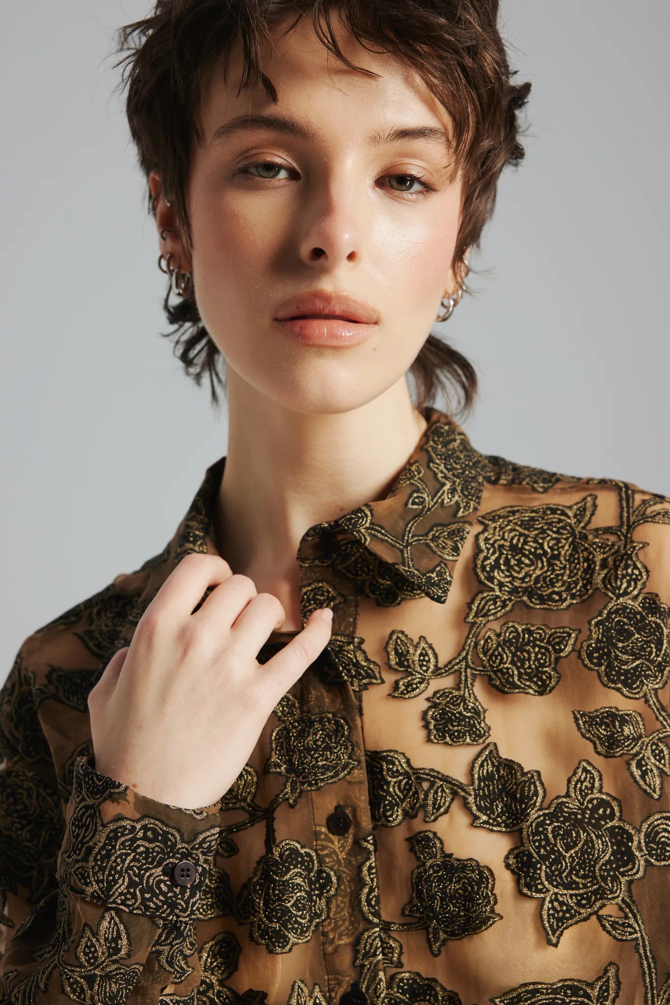 Koszula Leila Żakard Złoty-Czarny