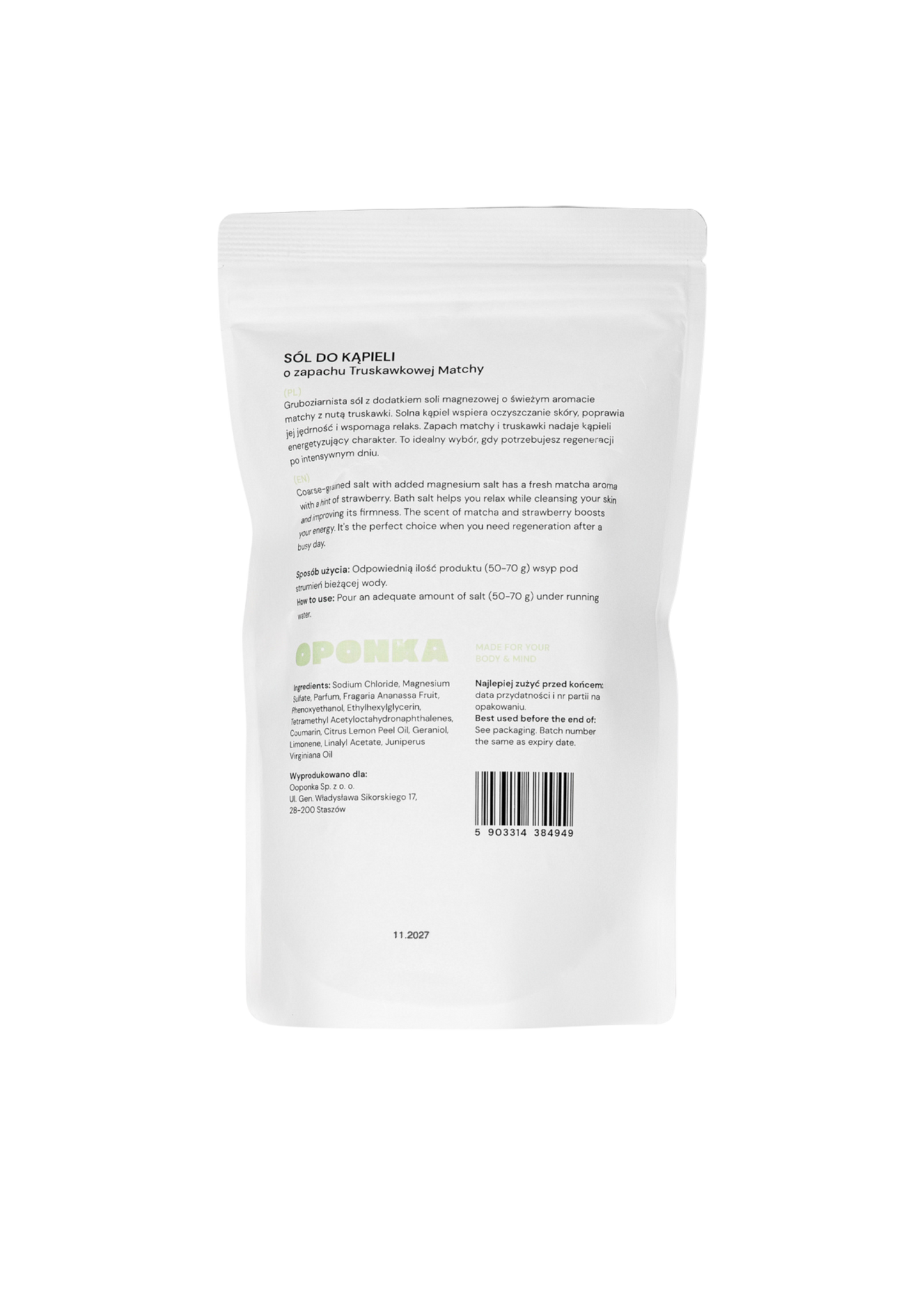 Sól do kąpieli o zapachu Truskawkowej Matchy