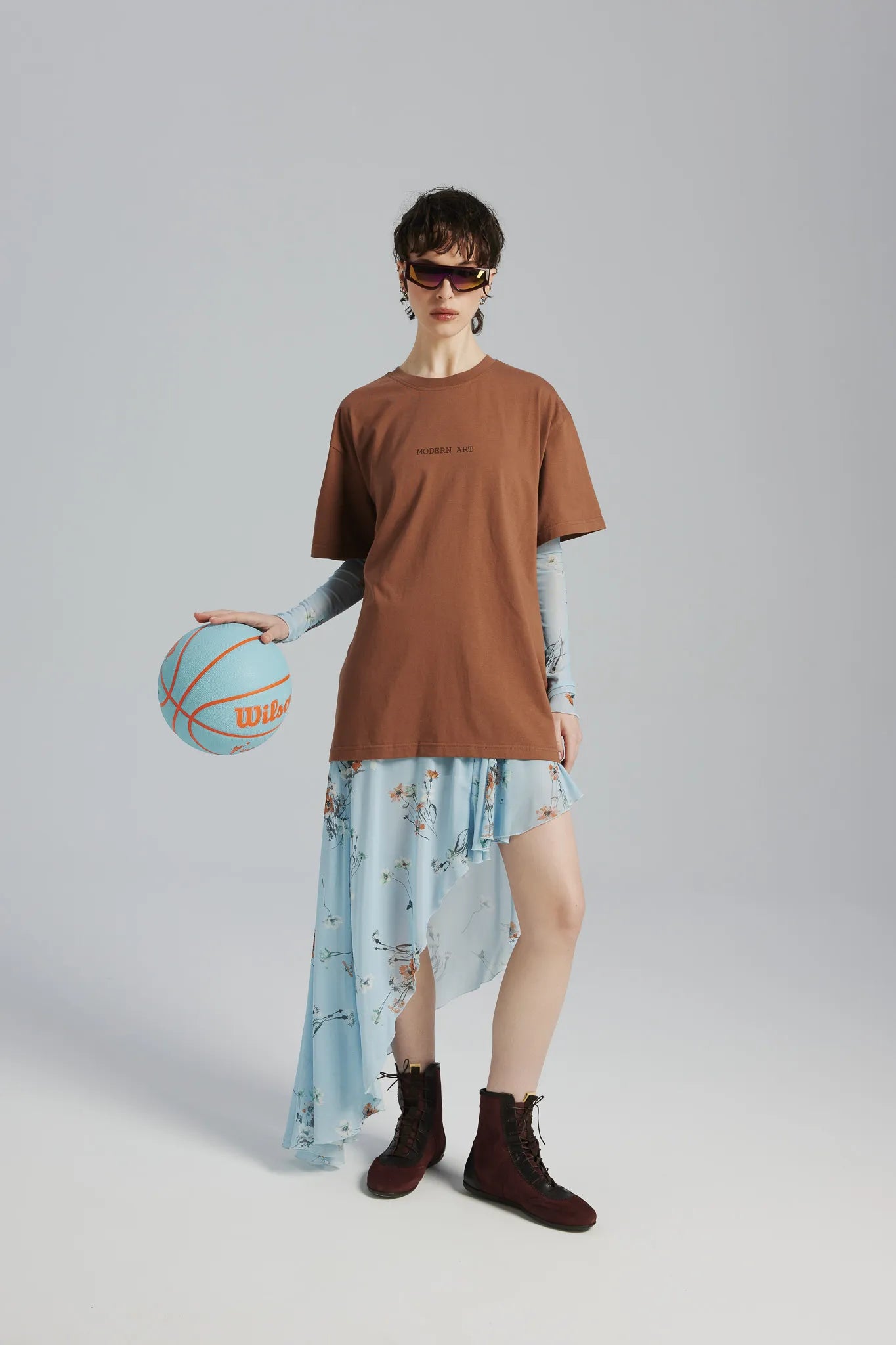 T-shirt Dru Print Orzechowy