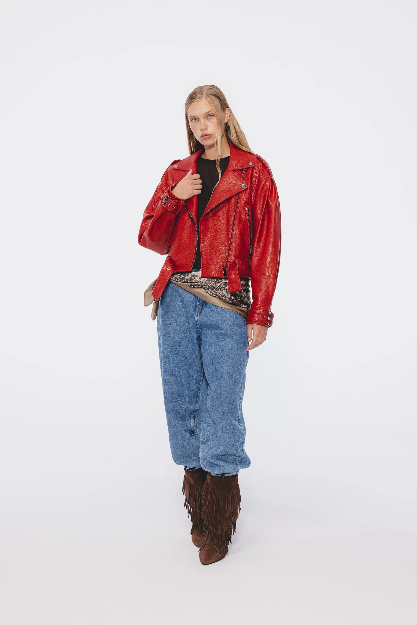 Kurtka skórzana Roxie Czerwony