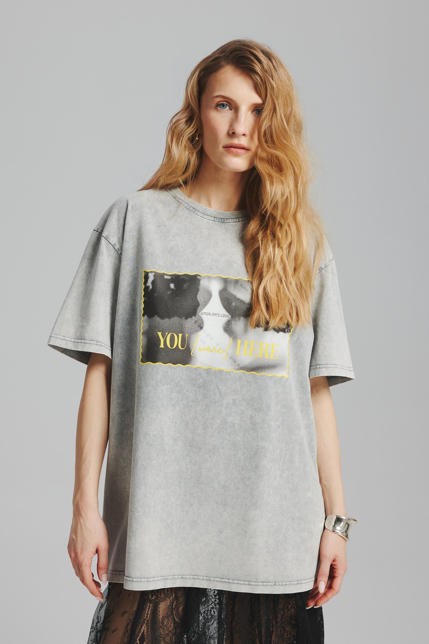 T-shirt Dru Vintage Print Serce Sprany Szary