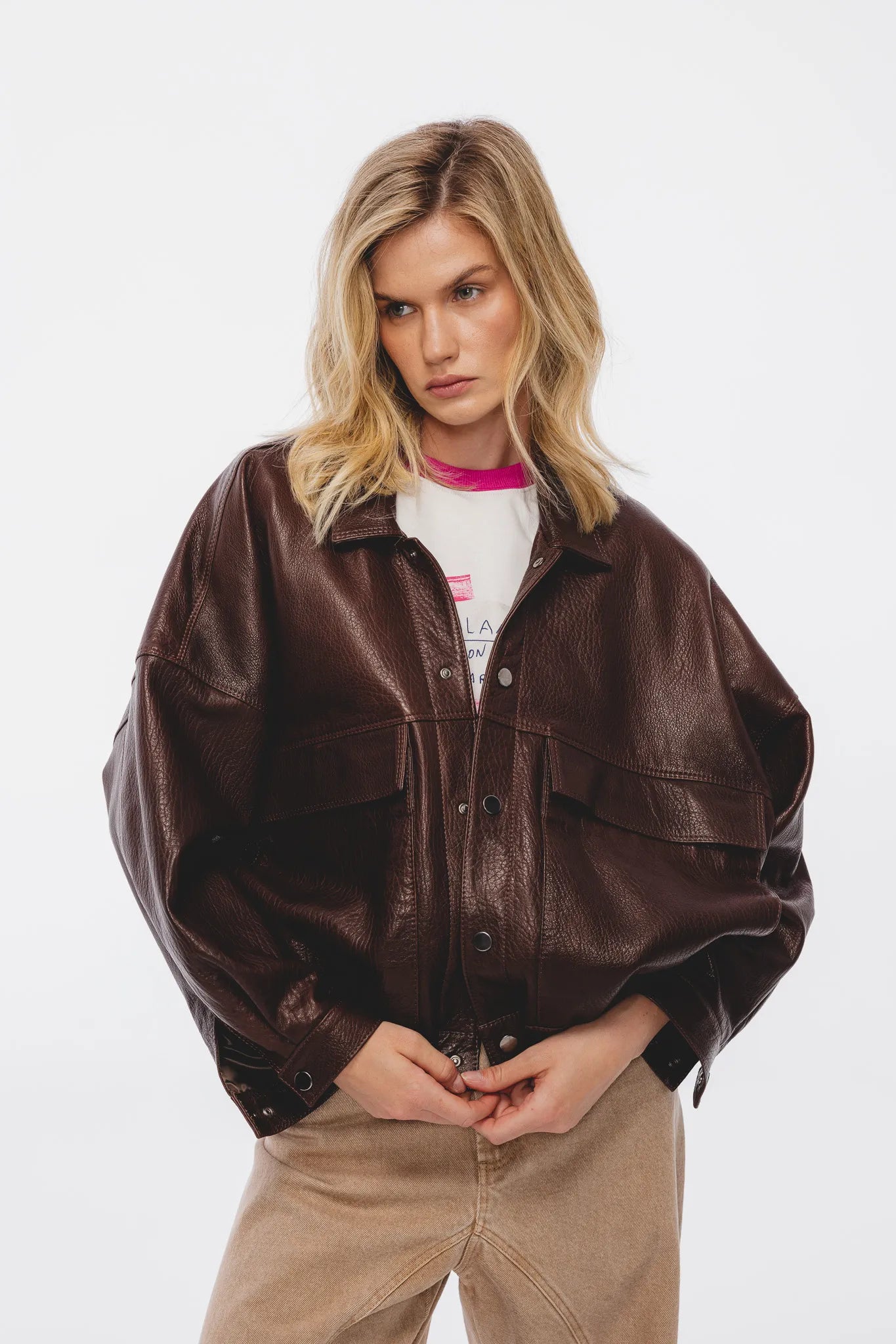 Kurtka skórzana Katarzyna Czekoladowy