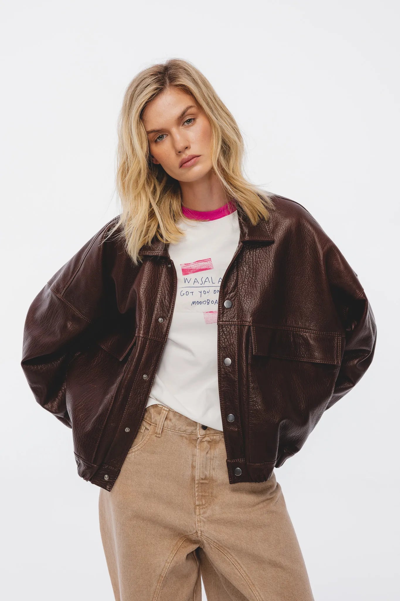 Kurtka skórzana Katarzyna Czekoladowy