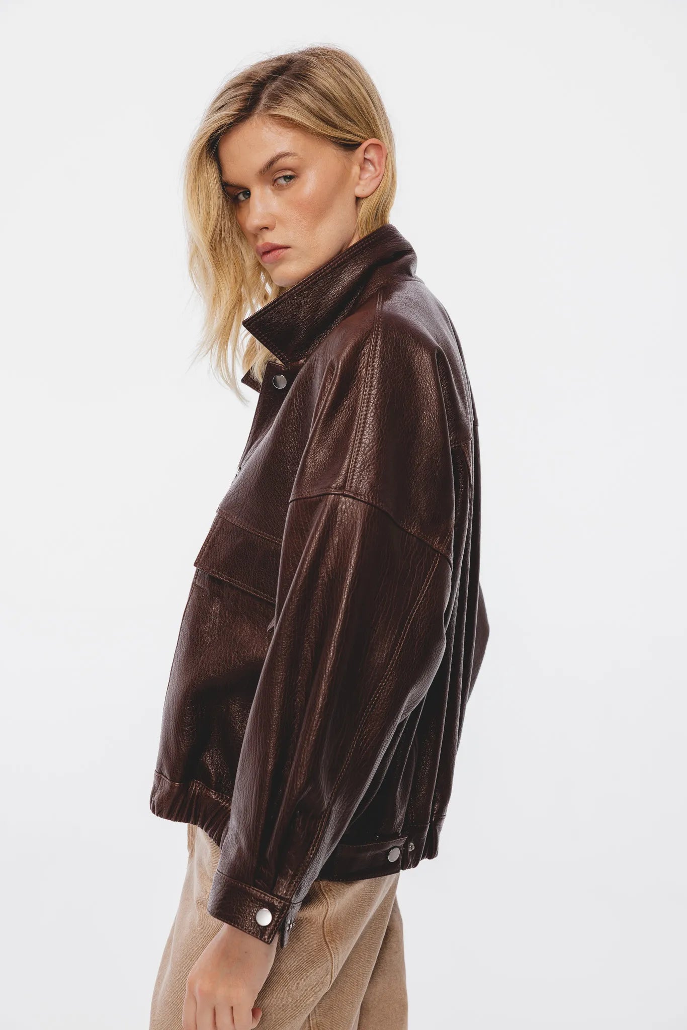 Kurtka skórzana Katarzyna Czekoladowy