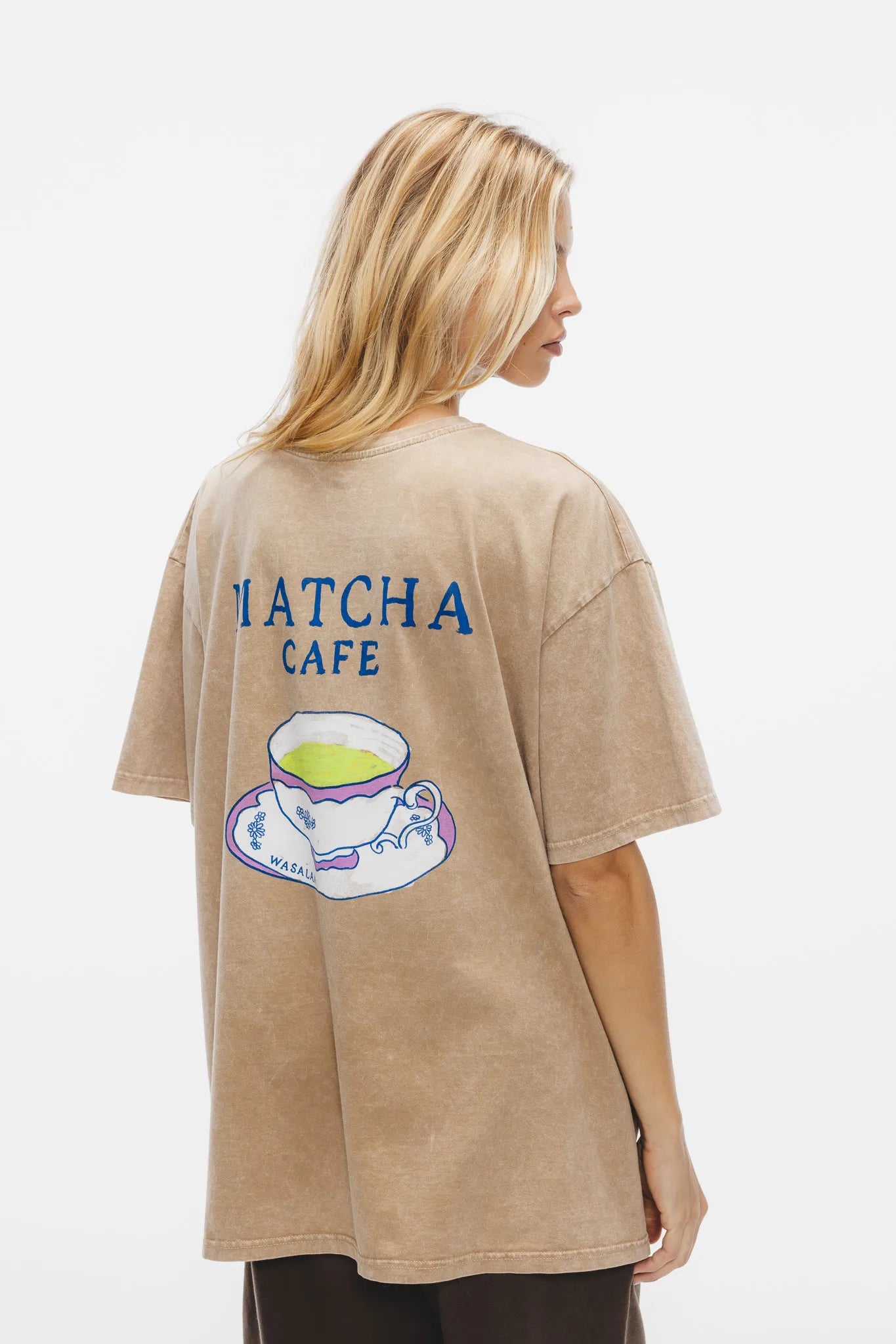 T-shirt Dru Vintage Print Sprany Karmelowy