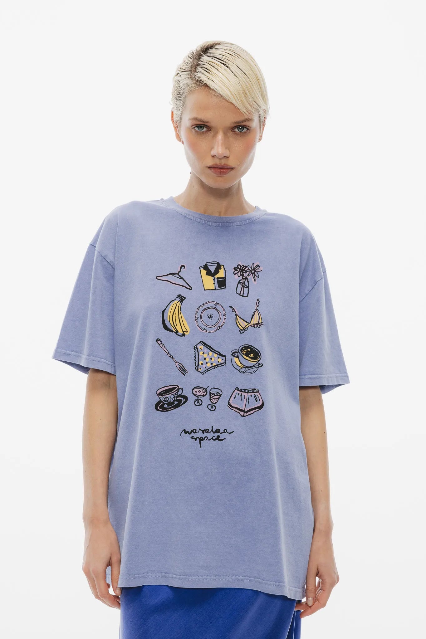 T-shirt Dru Vintage Print Space Sprany Jagodowy