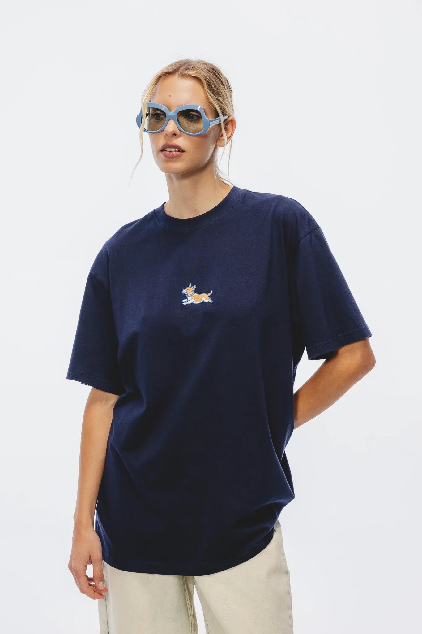 T-shirt Dru Haft Granatowy