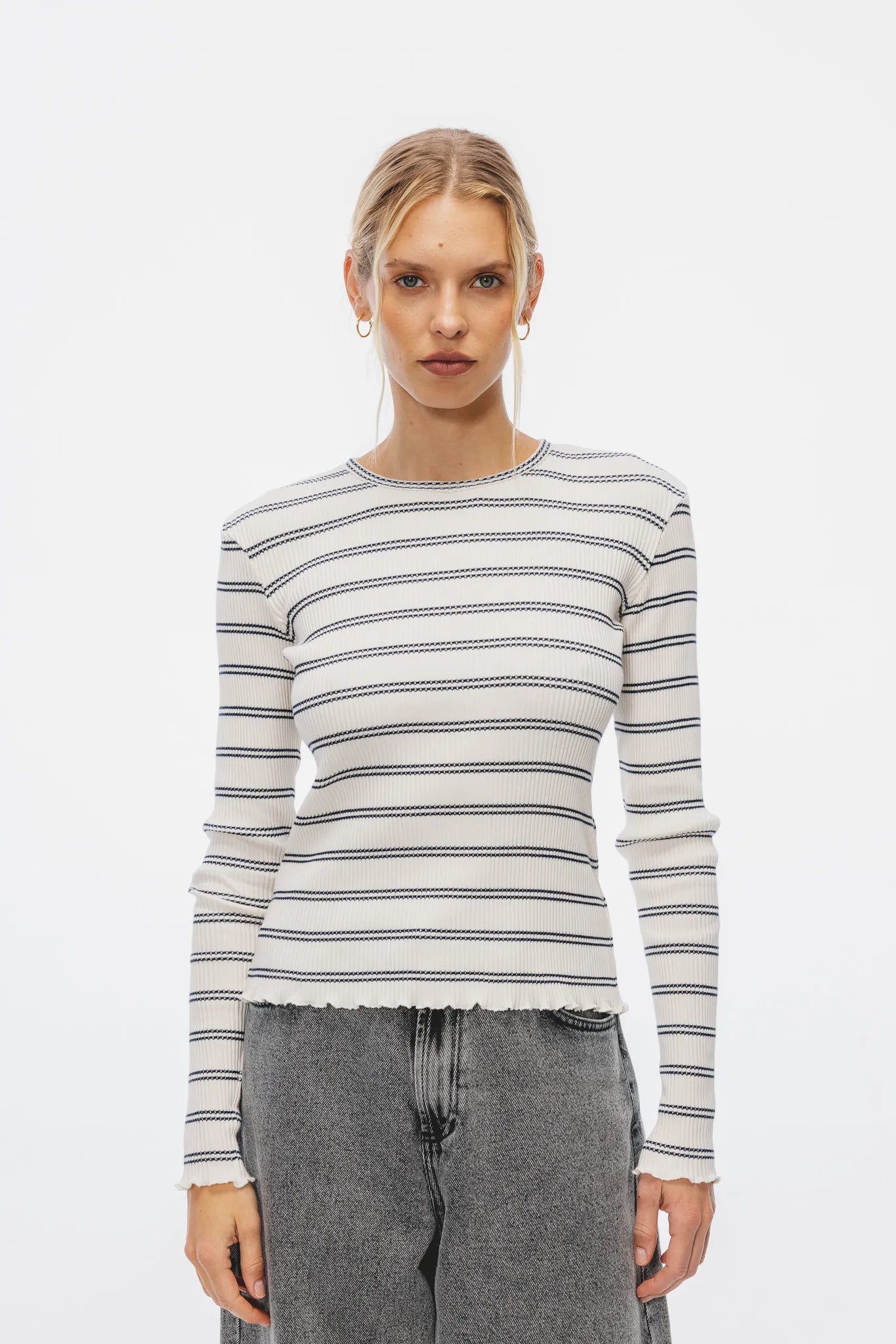 Longsleeve Frezja Paski Off White-Granat