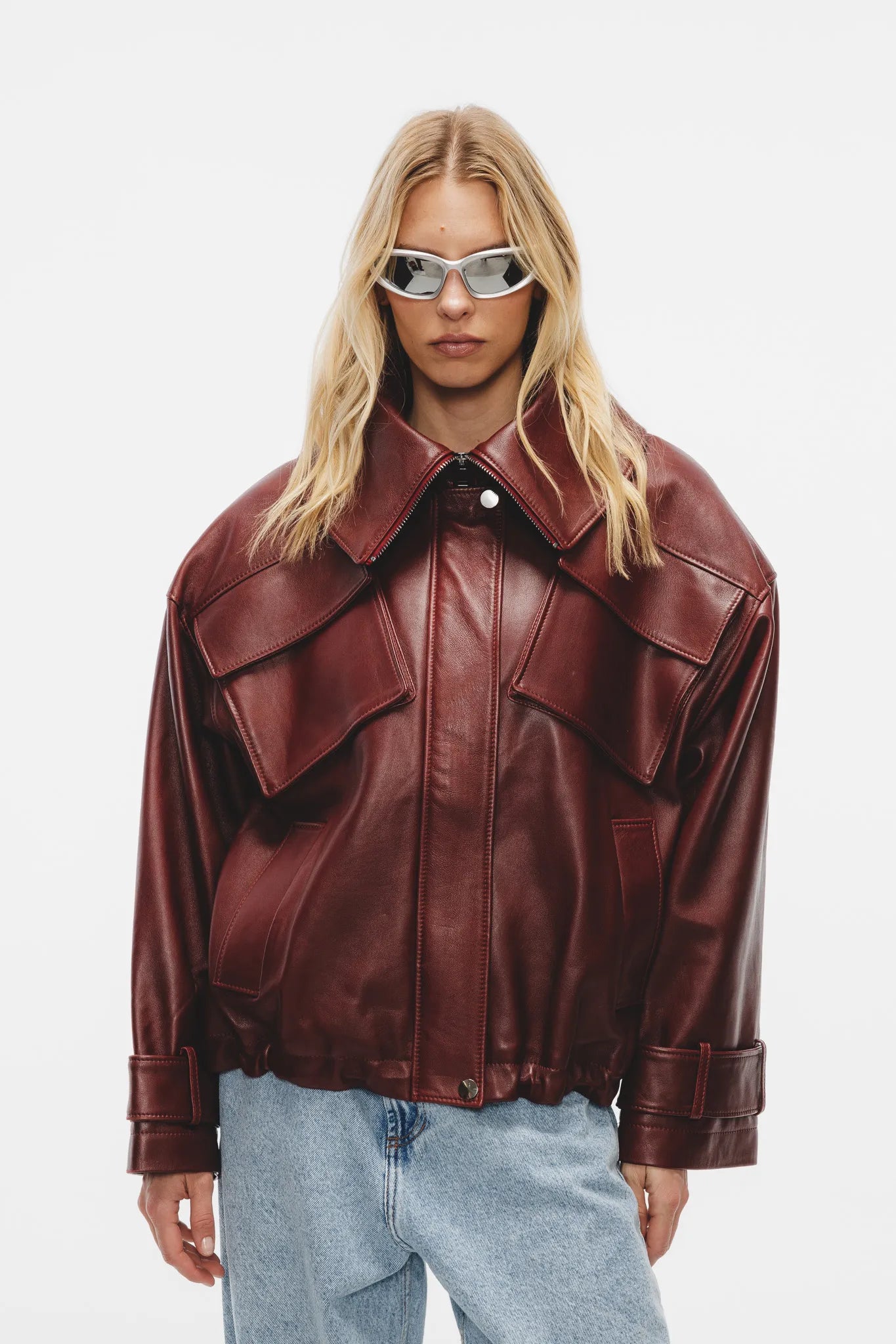 Kurtka skórzana Irma Bordowy