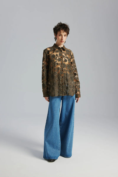 Koszula Leila Żakard Złoty-Czarny