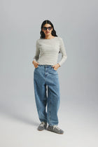 Longsleeve Frezja Paski Off White-Brązowy-Niebieski