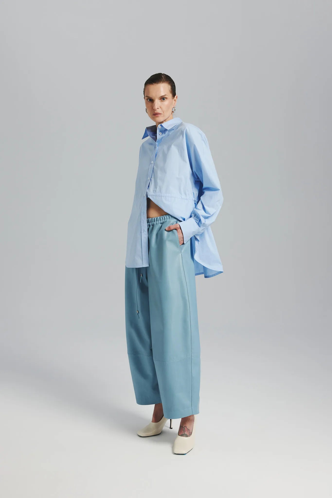 Spodnie Skórzane Sora Błękitny