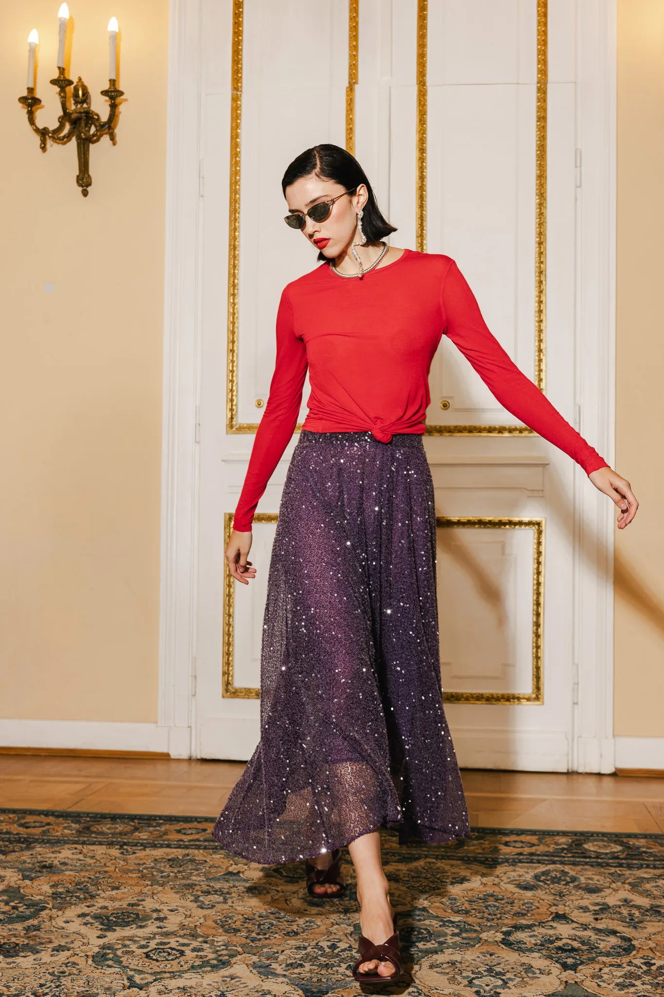 Spódnica cekinowa Grace Śliwkowy