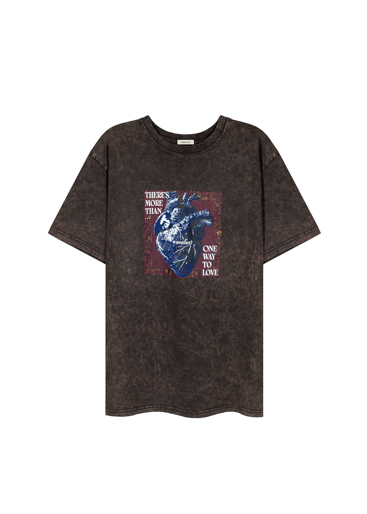 T-shirt Dru Vintage Print Serce Sprany Czekoladowy