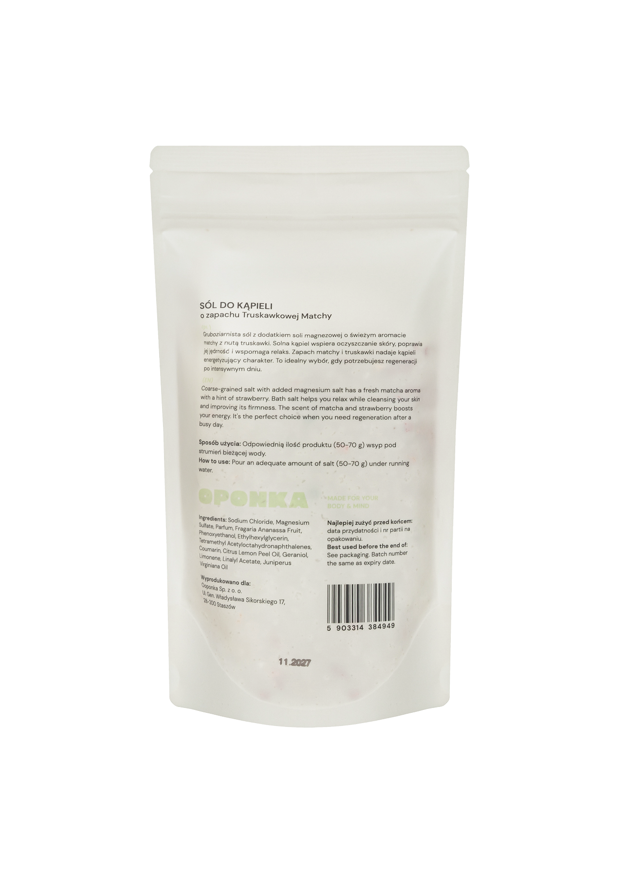 Sól do kąpieli o zapachu Truskawkowej Matchy